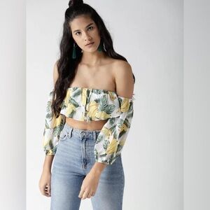 NWT Forever 21 Green, Yellow and White Printed Crop Top, Size S